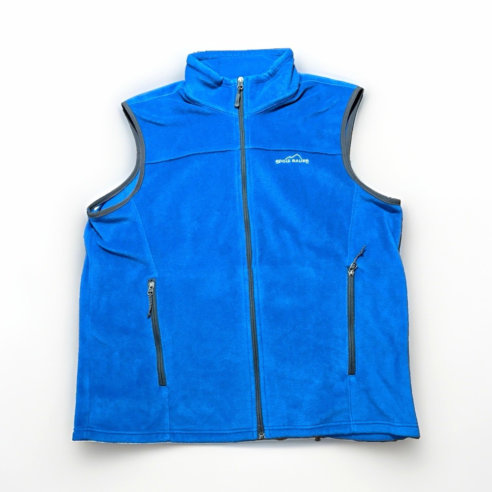 Eddie Bauer Mens L Blue Full Zip Fleece Vest Stand-Up Collar Pockets CA0065